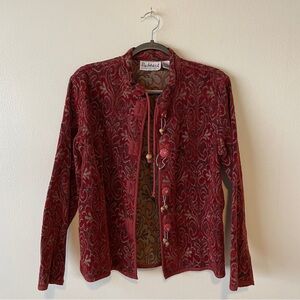 Elegant Burgundy Patterned Women's Blazer